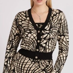 NWT Guess Posie Sweater Jacquard Cardigan Size XS. Black and Cream.